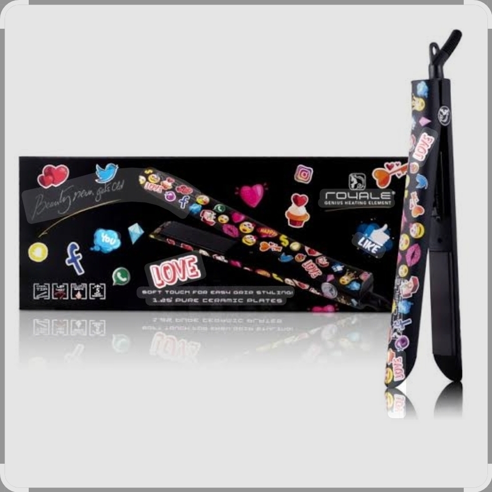 Black Ceramic Hair Straightener with Emoji Design